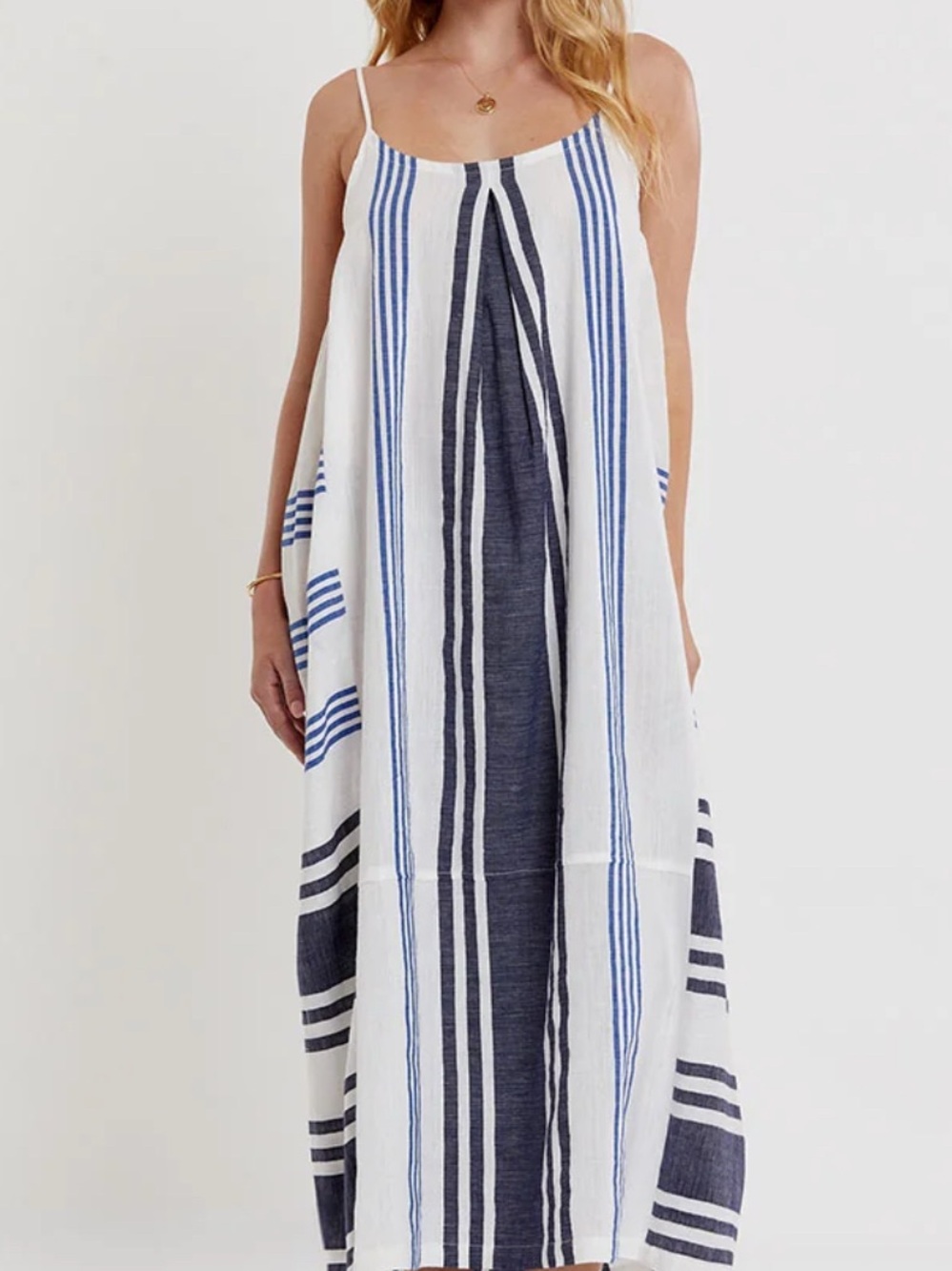 Lemlem White Maxi with Blue and Navy Stripes - Nia Slip Dress - Marine -  NWT